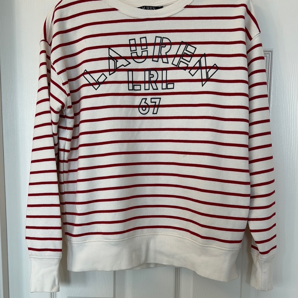 Lauren Ralph, Lauren, french terry Red and White Striped Sweatshirt